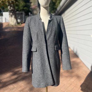 Zara Tweed Inverted Lapel Herringbone Gray Coat (Size: S - USA)